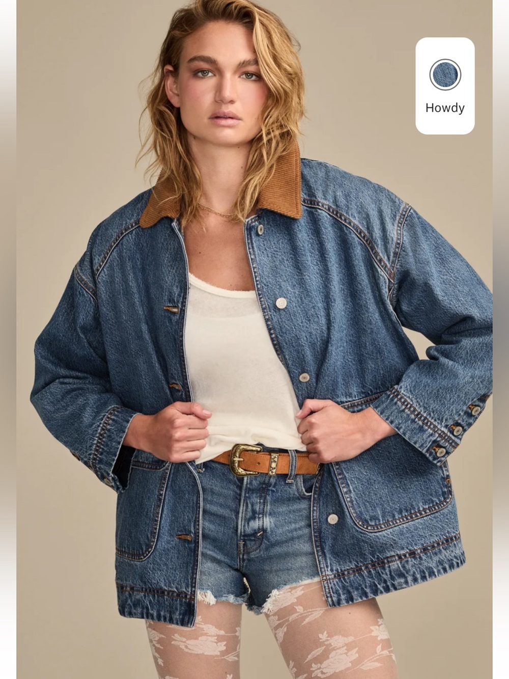 Lucky Brand 🍀🤎💙 Legend Denim Barn Jacket with Corduroy Collar NWT